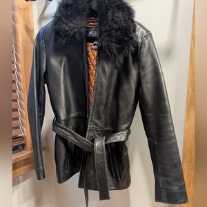 Wilson Black Leather Jacket with Belted Waist